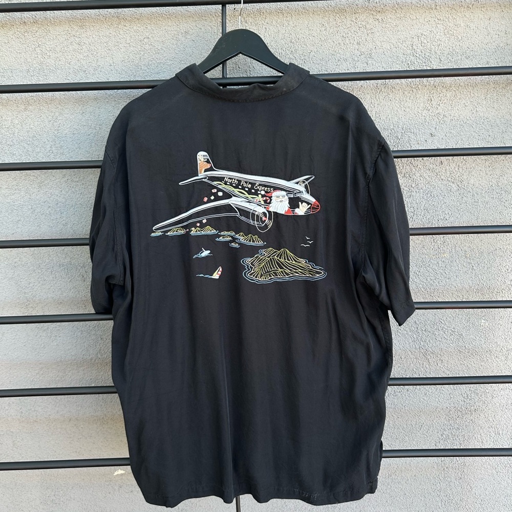Tori Richard Santa Christmas Shirt Black Silk Blend Men's 2XL